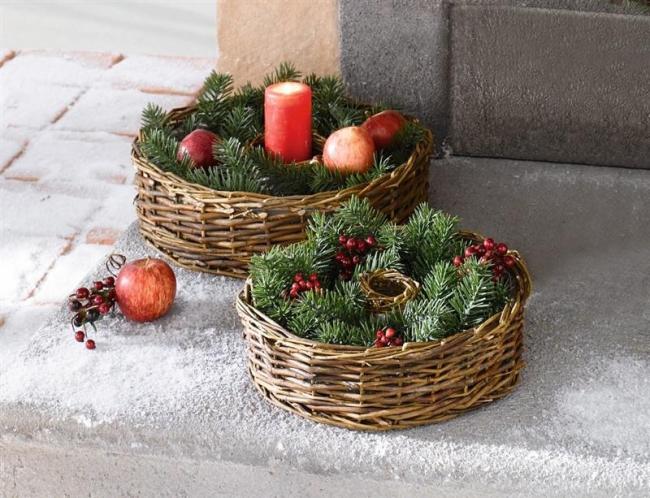 Preview: 2x Pflanzrad aus Weide, braun, Pflanzschale, Blumenschale, Pflanzgefäß, Blumentopf, Gartendeko für Draußen