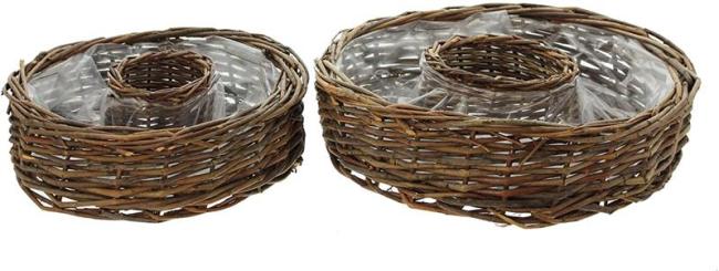 2x Pflanzrad aus Weide, braun, Pflanzschale, Blumenschale, Pflanzgefäß, Blumentopf, Gartendeko für Draußen