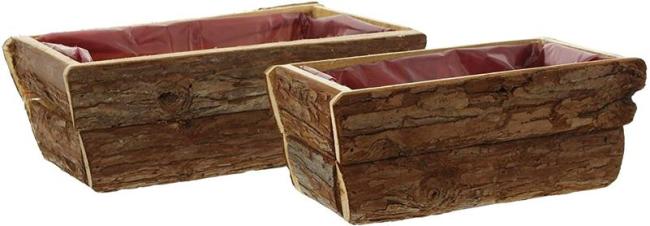 2x Pflanzkasten aus Holz mit Rinde bedeckt, braun, rustikal im Landhaus Stil, Blumentopf, Blumenkasten, Pflanzgefäß, Übertopf