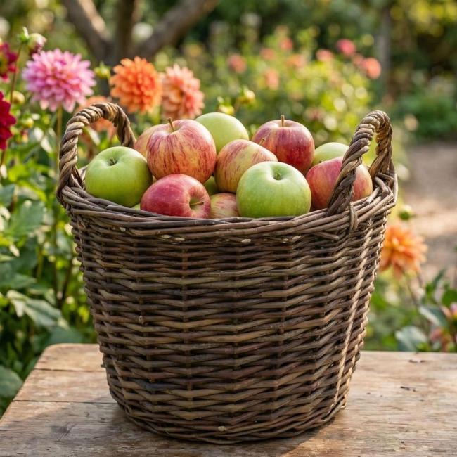 Füllkorb "Rustikal" aus Weide, braun, mittel, rund Ø 33x22 cm, Weidenkorb, Obstkorb, Flechtkorb, Aufbewahrungskorb