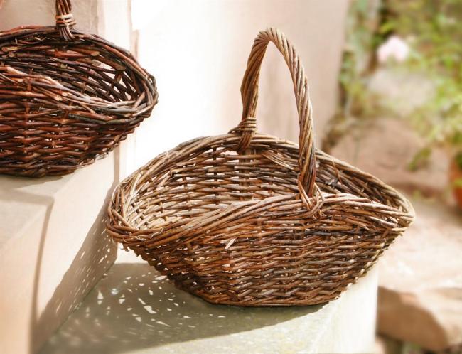 Bügelkorb "Natur" aus Weide, braun, 37x27 cm, Obstkorb, Pilzkorb, Tragekorb aus Naturweide geflochten, Weidenkorb