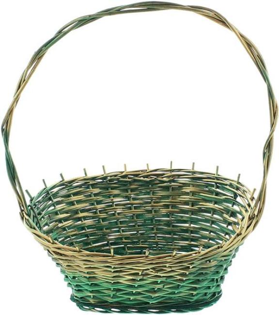 Preview: Präsentkorb grün / gold mittel, aus Weide, Geschenkkorb leer, Henkelkorb, Weidenkorb