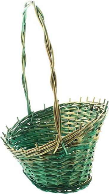 Preview: Präsentkorb grün / gold mittel, aus Weide, Geschenkkorb leer, Henkelkorb, Weidenkorb