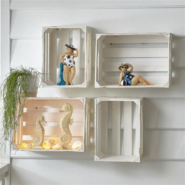 2x Aufbewahrungskiste aus Holz in creme weiß, im Shabby Look, Weinkiste, Wandregal, Holzkiste, Holzstiege