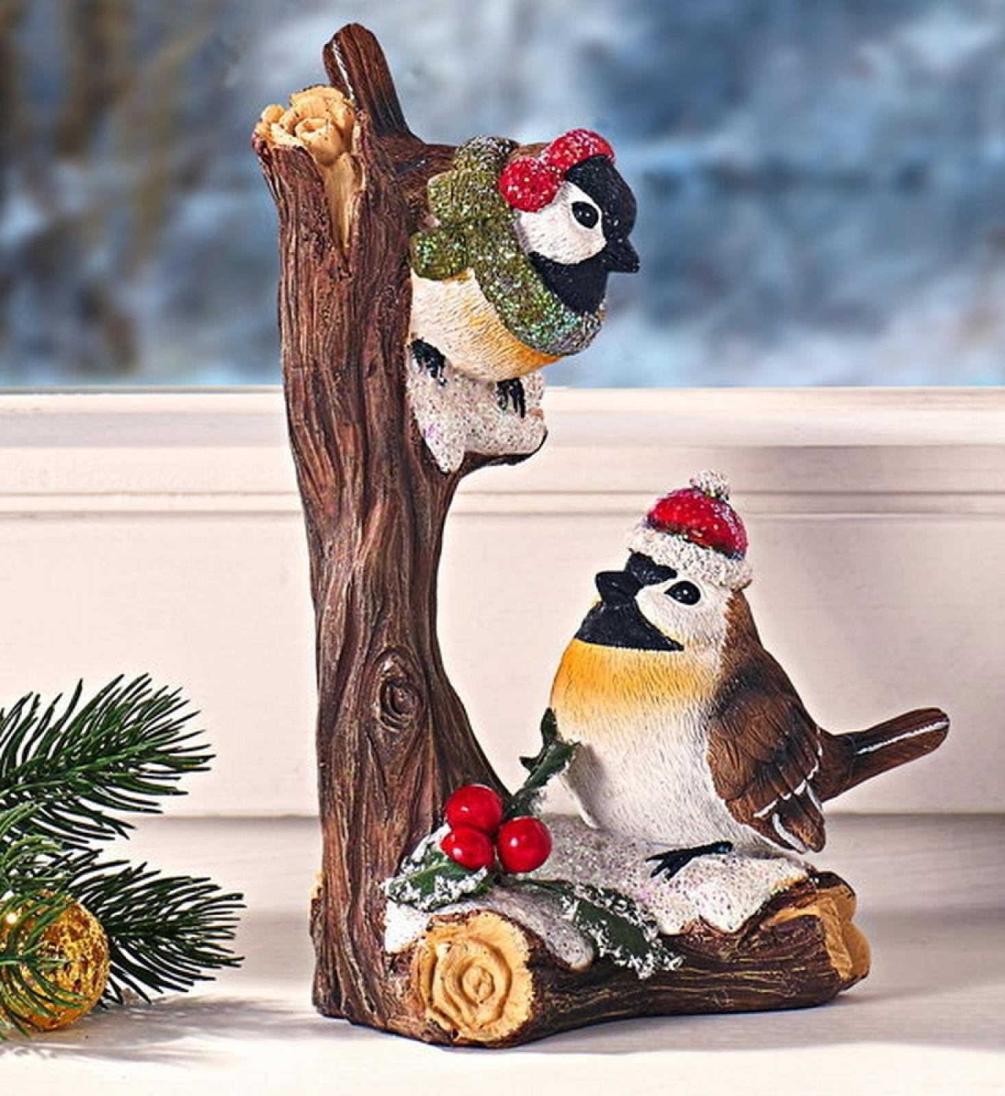 Dekofigur "Wintervögelchen" aus Polyresin, 19 cm hoch, Winterdeko, Weihnachtsdeko