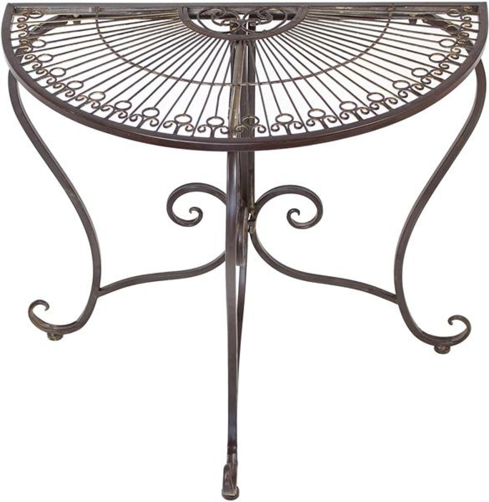 Konsolentisch "Provencal" halbrund, Konsole aus Metall in Rost Optik im Antik Design, Balkontisch, Beistelltisch