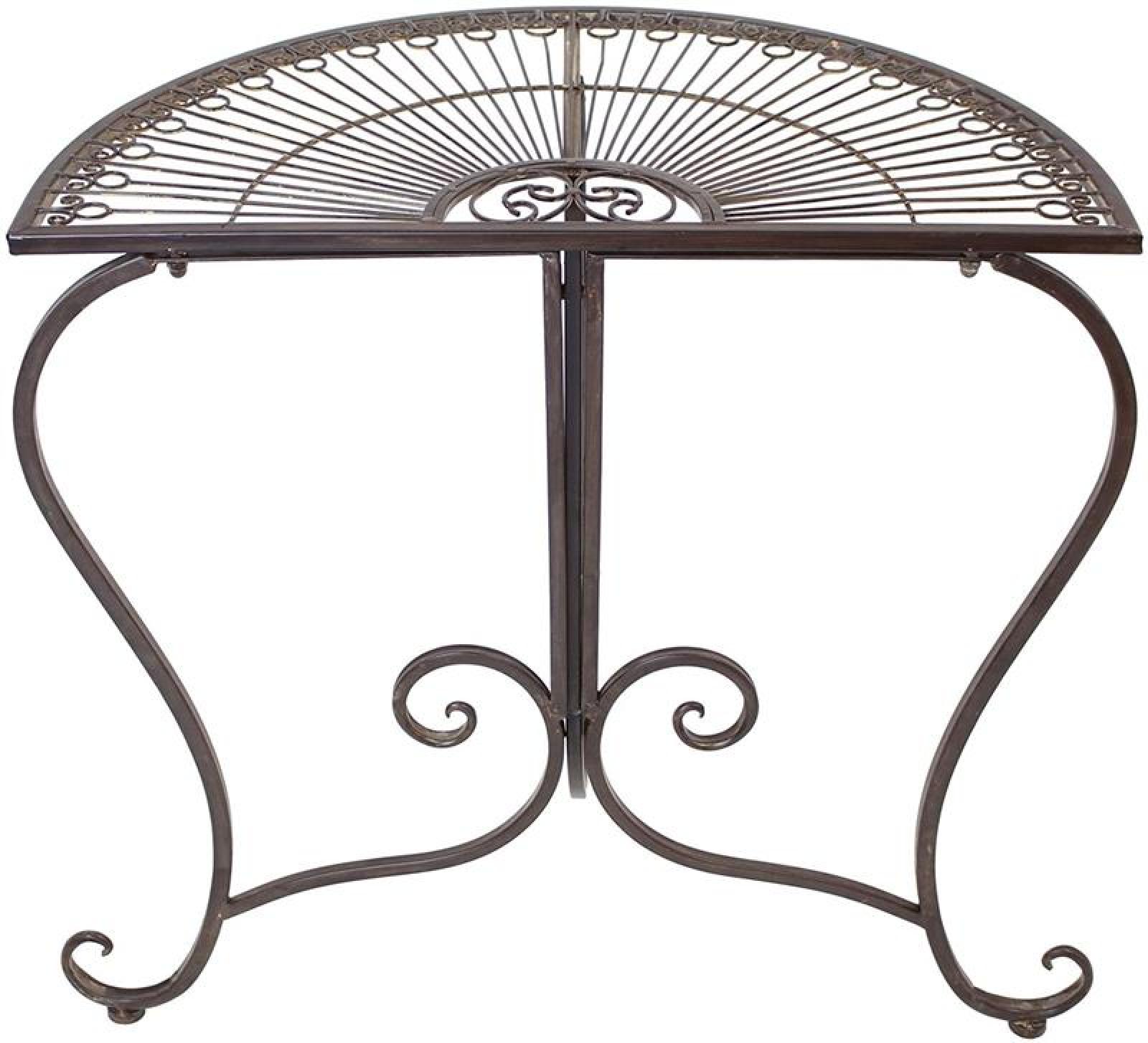 Konsolentisch "Provencal" halbrund, Konsole aus Metall in Rost Optik im Antik Design, Balkontisch, Beistelltisch