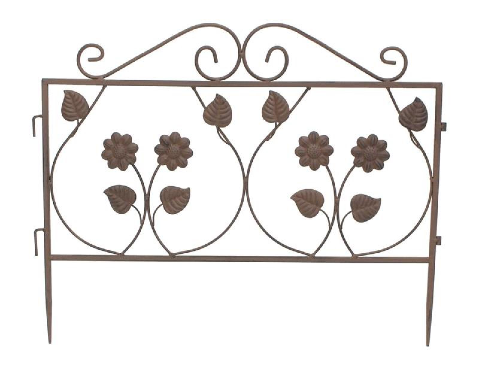 Steckzaun "Blume" aus Metall, braun, 57x45 cm, Dekozaun, Gartenzaun, Beetzaun, Beeteinfassung, Zierzaun