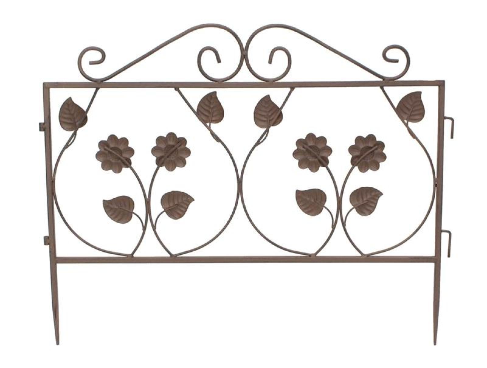 Steckzaun "Blume" aus Metall, braun, 57x45 cm, Dekozaun, Gartenzaun, Beetzaun, Beeteinfassung, Zierzaun