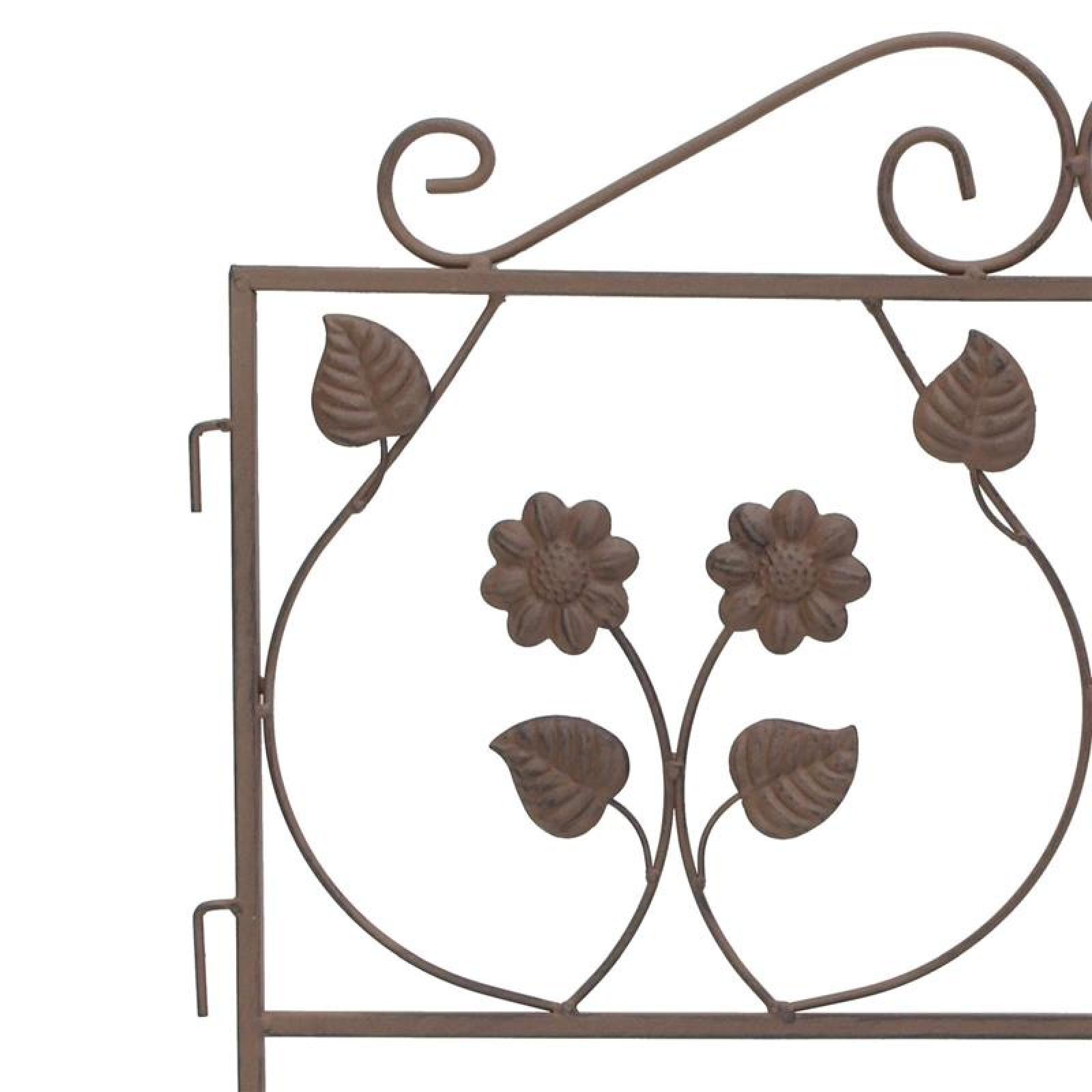 Steckzaun "Blume" aus Metall, braun, 57x45 cm, Dekozaun, Gartenzaun, Beetzaun, Beeteinfassung, Zierzaun