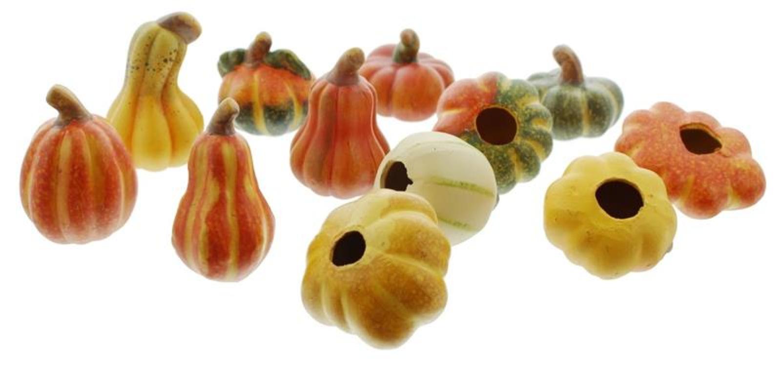 12 kleine Deko Kürbisse aus Terracotta, Halloweendeko, Herbstdeko, Tischdeko