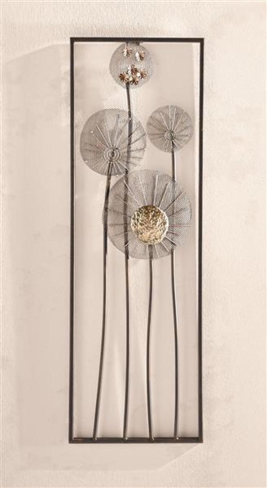 3D Wandbild "Flowers" aus Metall in Rost-Optik & gold, 30x90 cm, Wandschmuck, Wanddeko, Metallbild