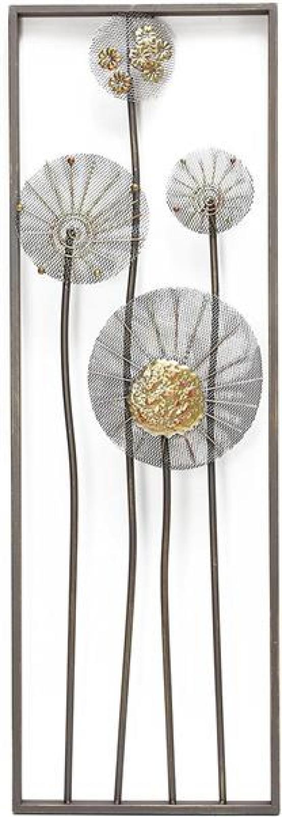 3D Wandbild "Flowers" aus Metall in Rost-Optik & gold, 30x90 cm, Wandschmuck, Wanddeko, Metallbild