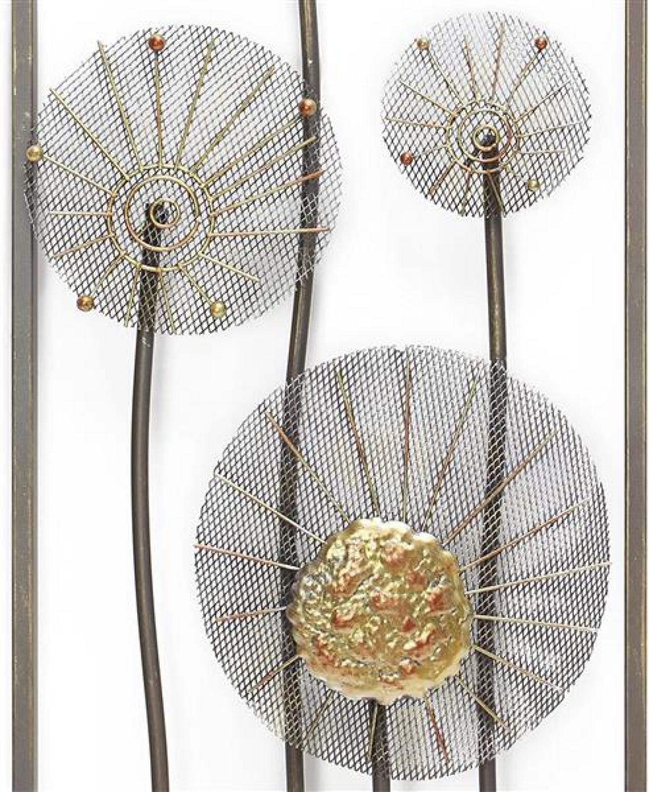 3D Wandbild "Flowers" aus Metall in Rost-Optik & gold, 30x90 cm, Wandschmuck, Wanddeko, Metallbild