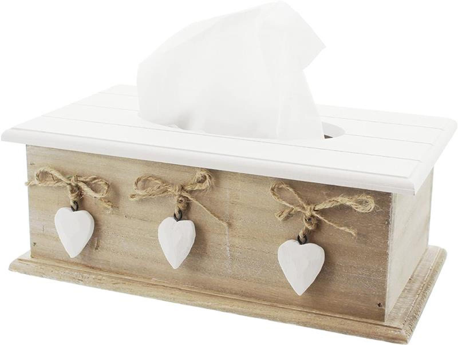 Tissue Box "White Heart" aus Holz, weiß, im Landhaus Stil, Feuchttücherspender, Kosmetiktücherbox