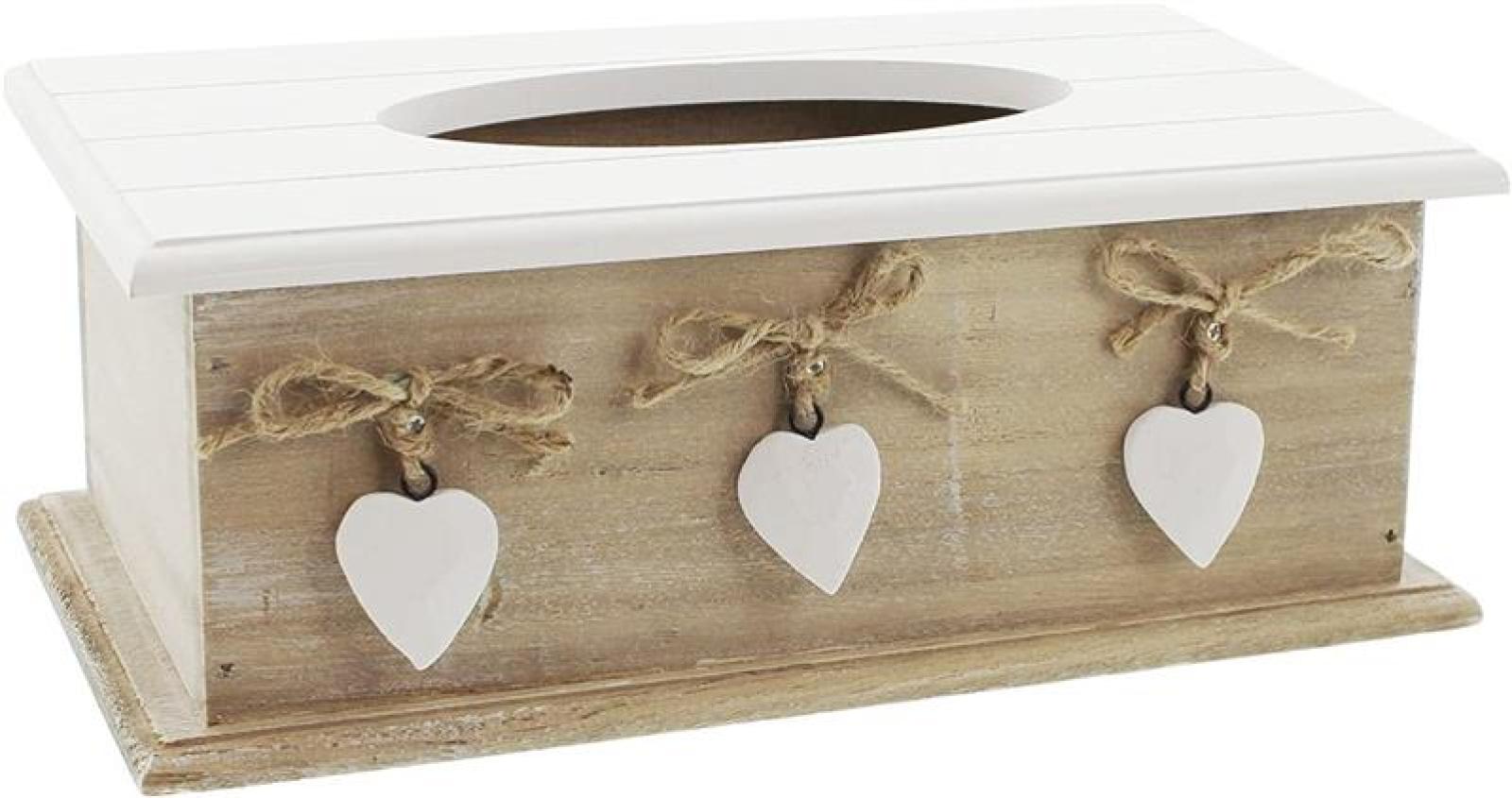 Tissue Box "White Heart" aus Holz, weiß, im Landhaus Stil, Feuchttücherspender, Kosmetiktücherbox