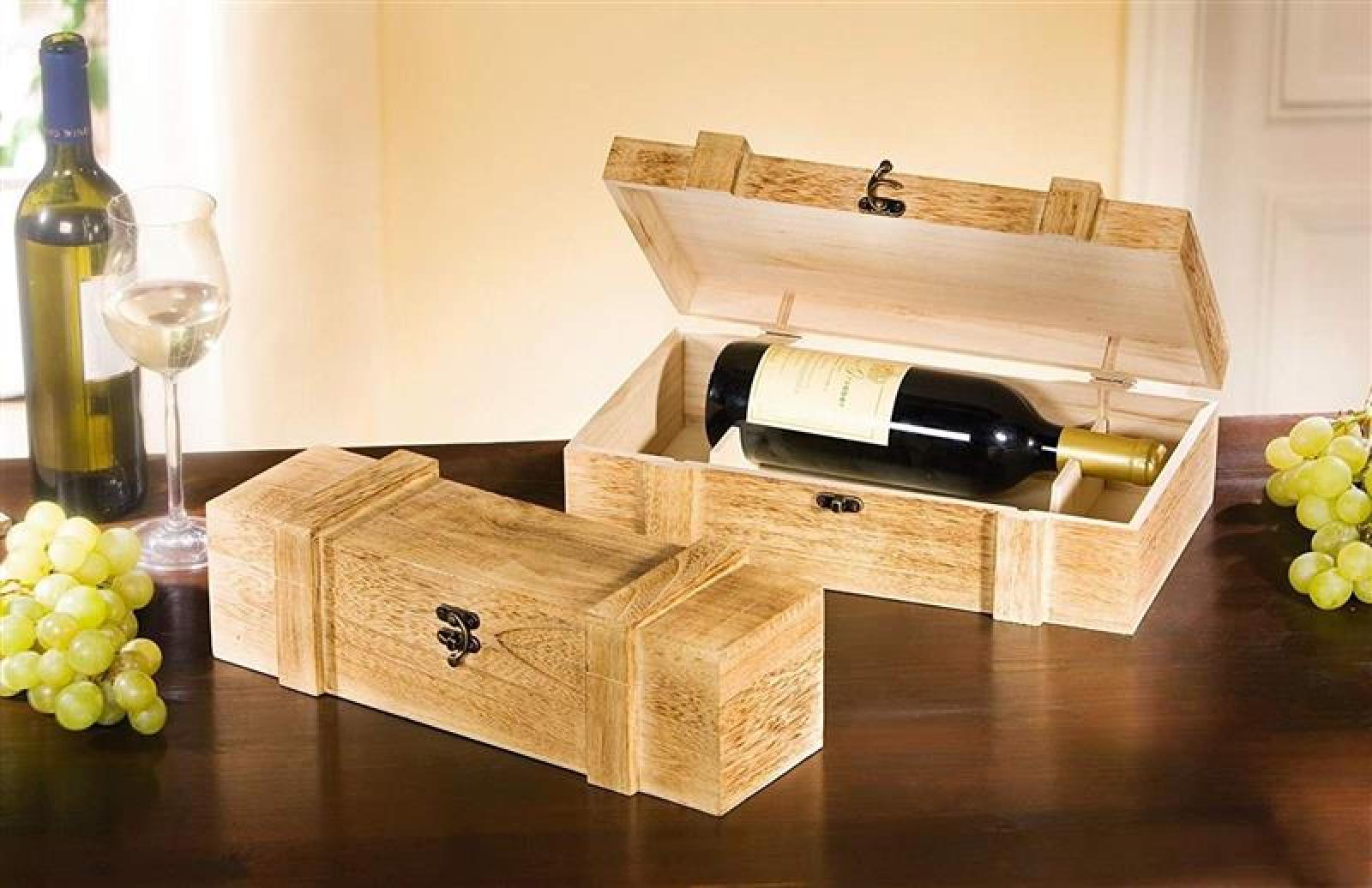 Weinkiste "Rustikal" aus Holz, Geschenkbox für 2 Flaschen Wein