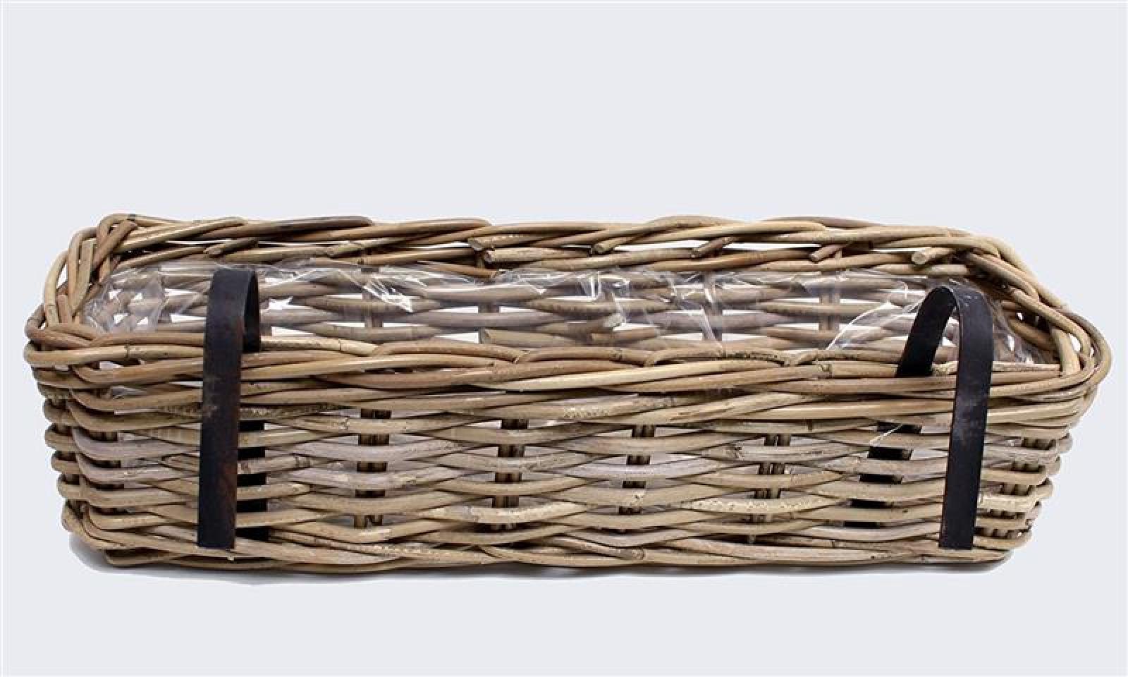 Rattan Pflanzkasten "Koboo Grey" groß, grau, Balkonkasten mit Halterung, Blumenkasten für Draußen, Pflanzgefäß