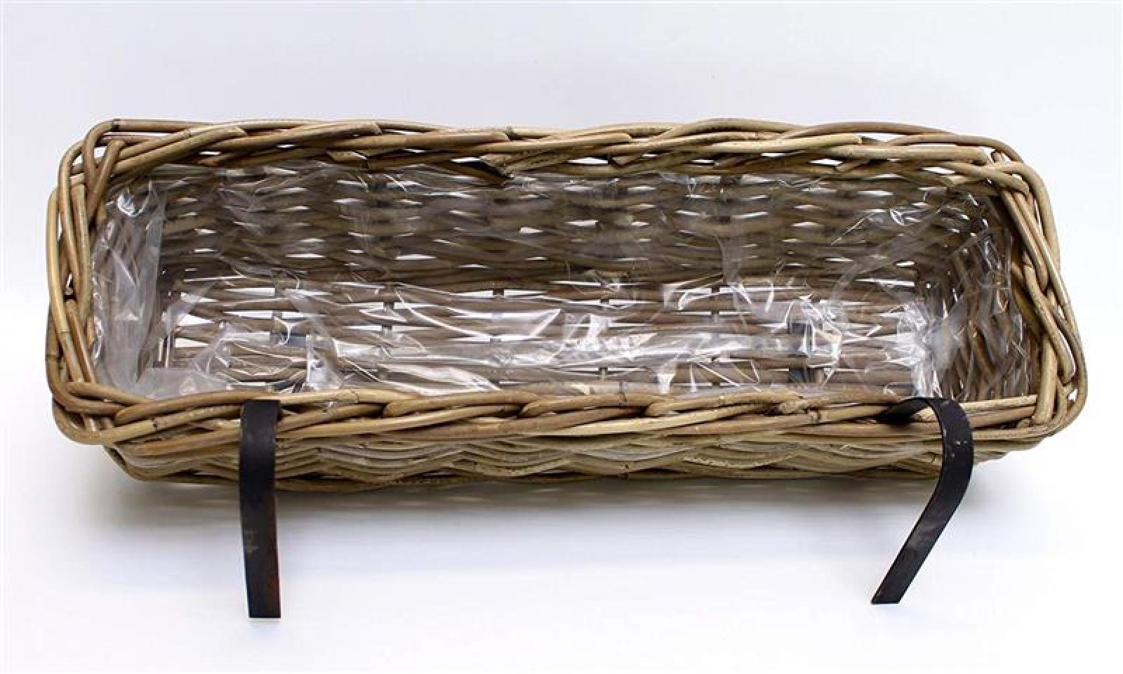 Rattan Pflanzkasten "Koboo Grey" groß, grau, Balkonkasten mit Halterung, Blumenkasten für Draußen, Pflanzgefäß