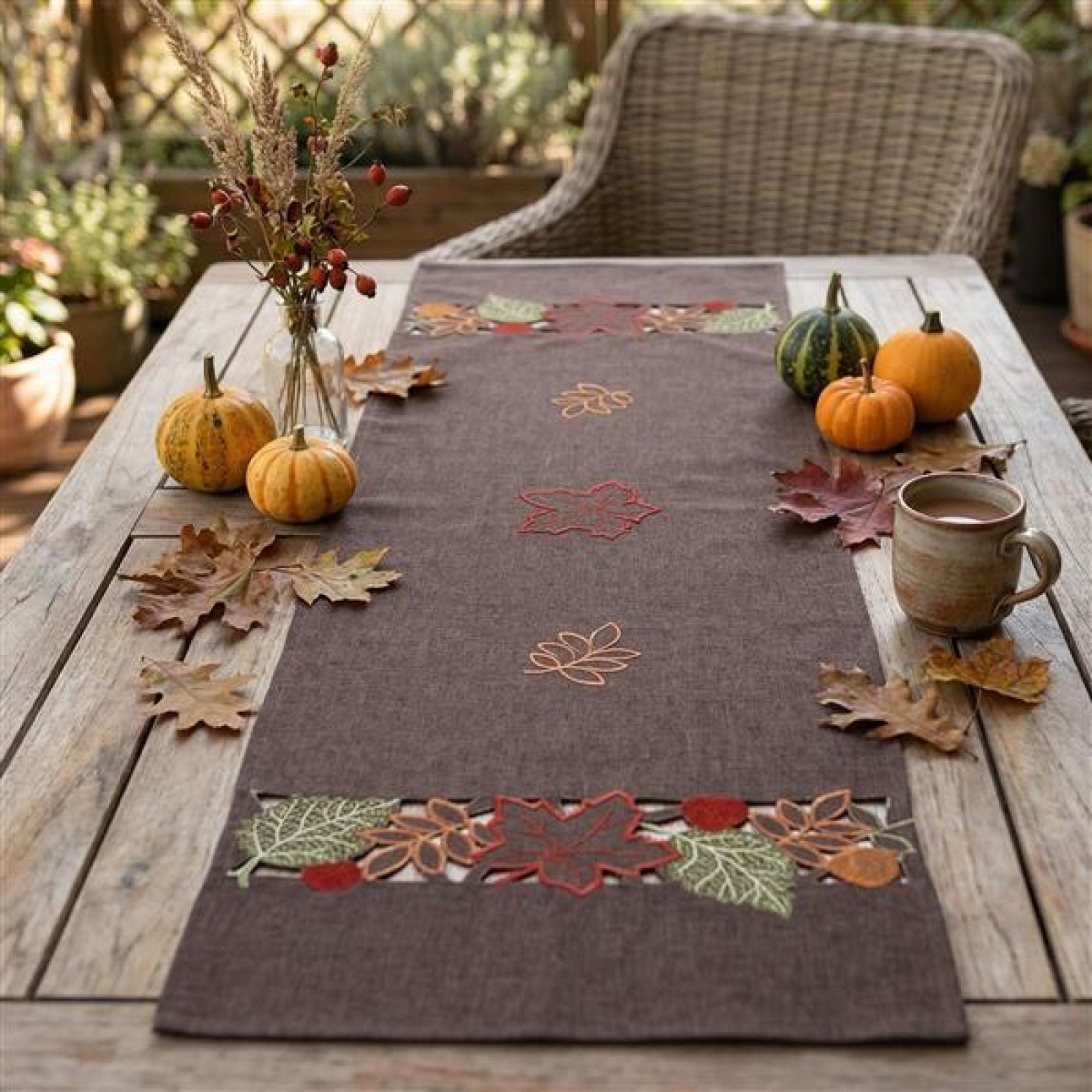 Tischläufer "Herbstlaub" braun, 40x150 cm, Tischband