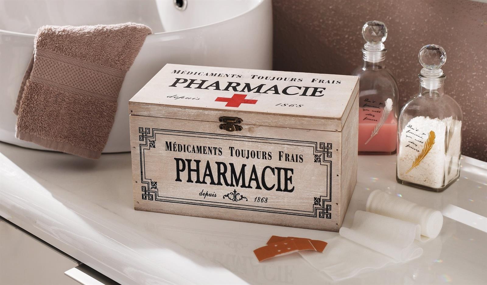 Holzkiste "Pharmacie" im Shabby Look, weiß, Erste Hilfe Holzbox, Hausapotheke