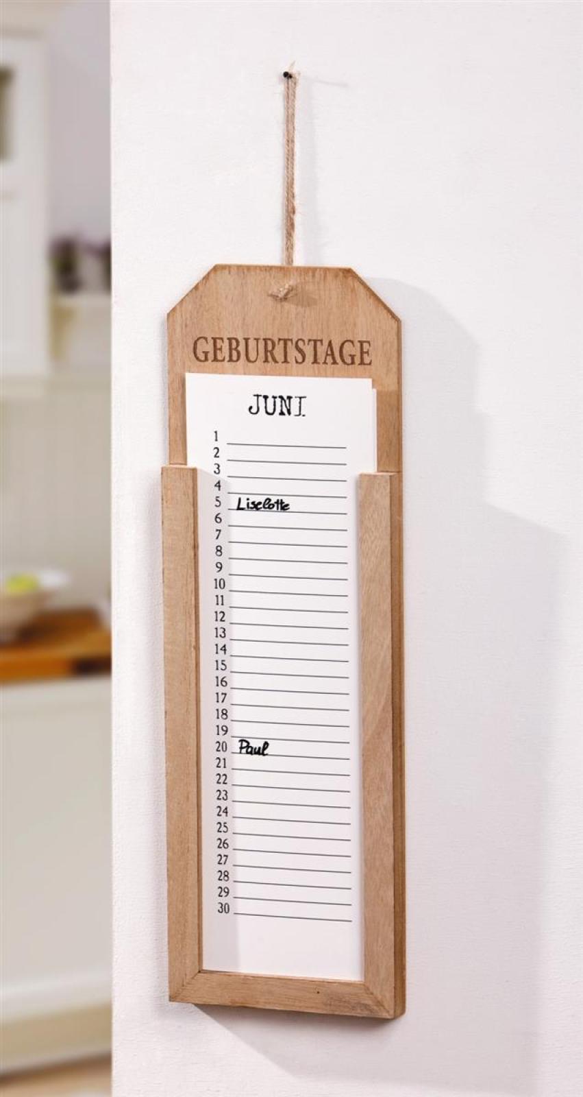 Memoboard "Geburtstage" aus Holz, Geburtstagskalender, Wandkalender, Dauerkalender