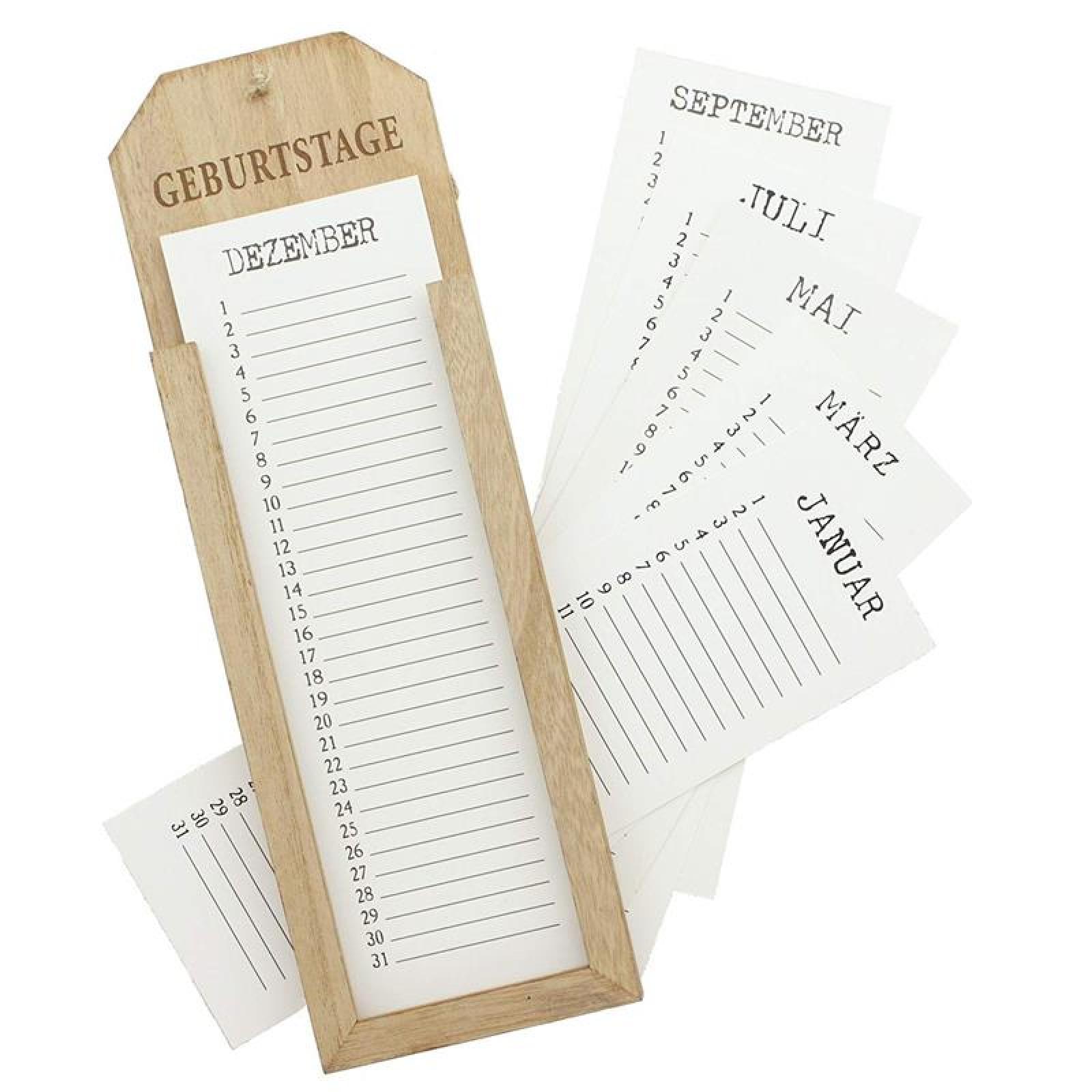 Memoboard "Geburtstage" aus Holz, Geburtstagskalender, Wandkalender, Dauerkalender