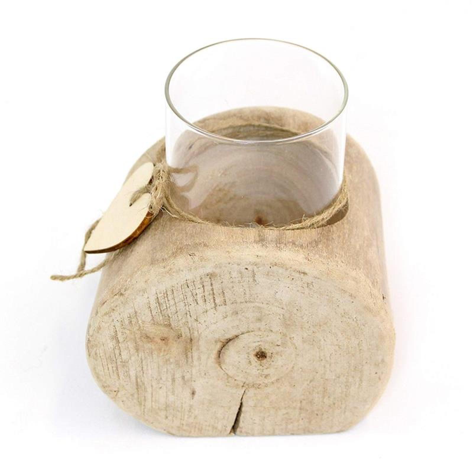 Windlicht "Herz-Deko" aus Treibholz & Glas, Baumstamm Kerzenhalter, Unikat, Kerzenständer, Teelichtständer, Windlichthalter