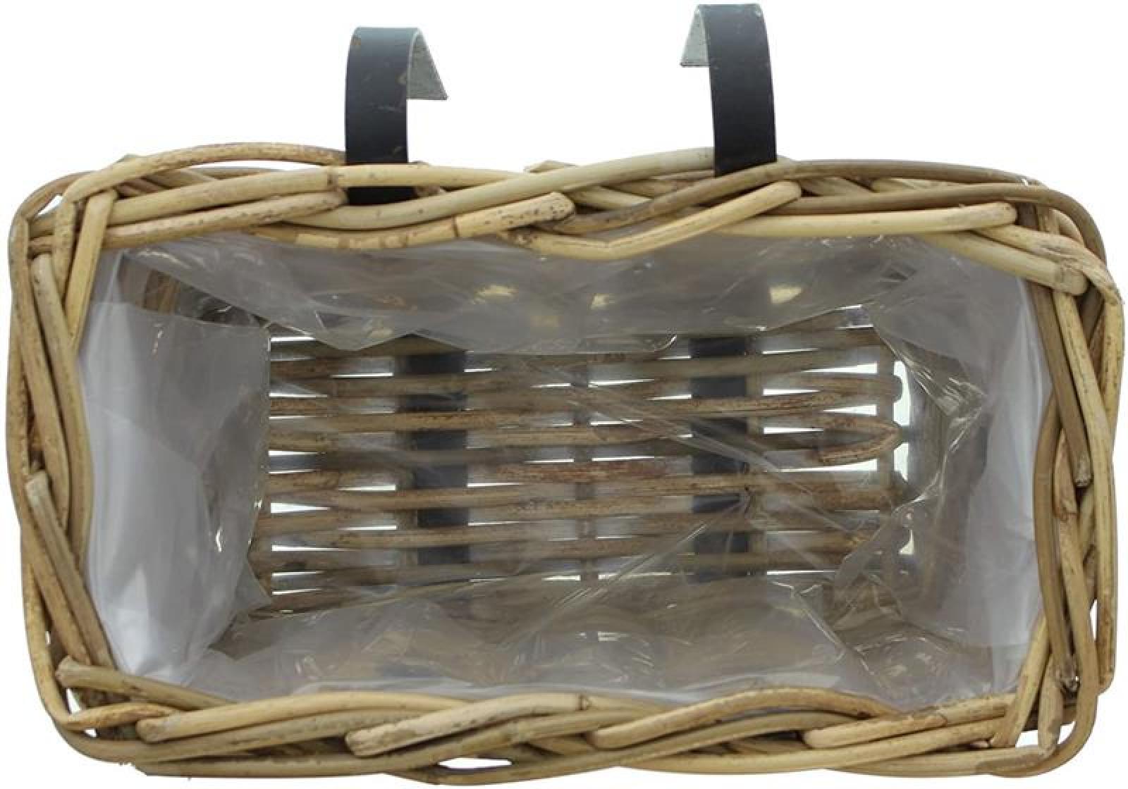 Rattan Pflanzkasten "Koboo Grey" klein, grau, Balkonkasten mit Halterung, Blumenkasten für Draußen, Pflanzgefäß