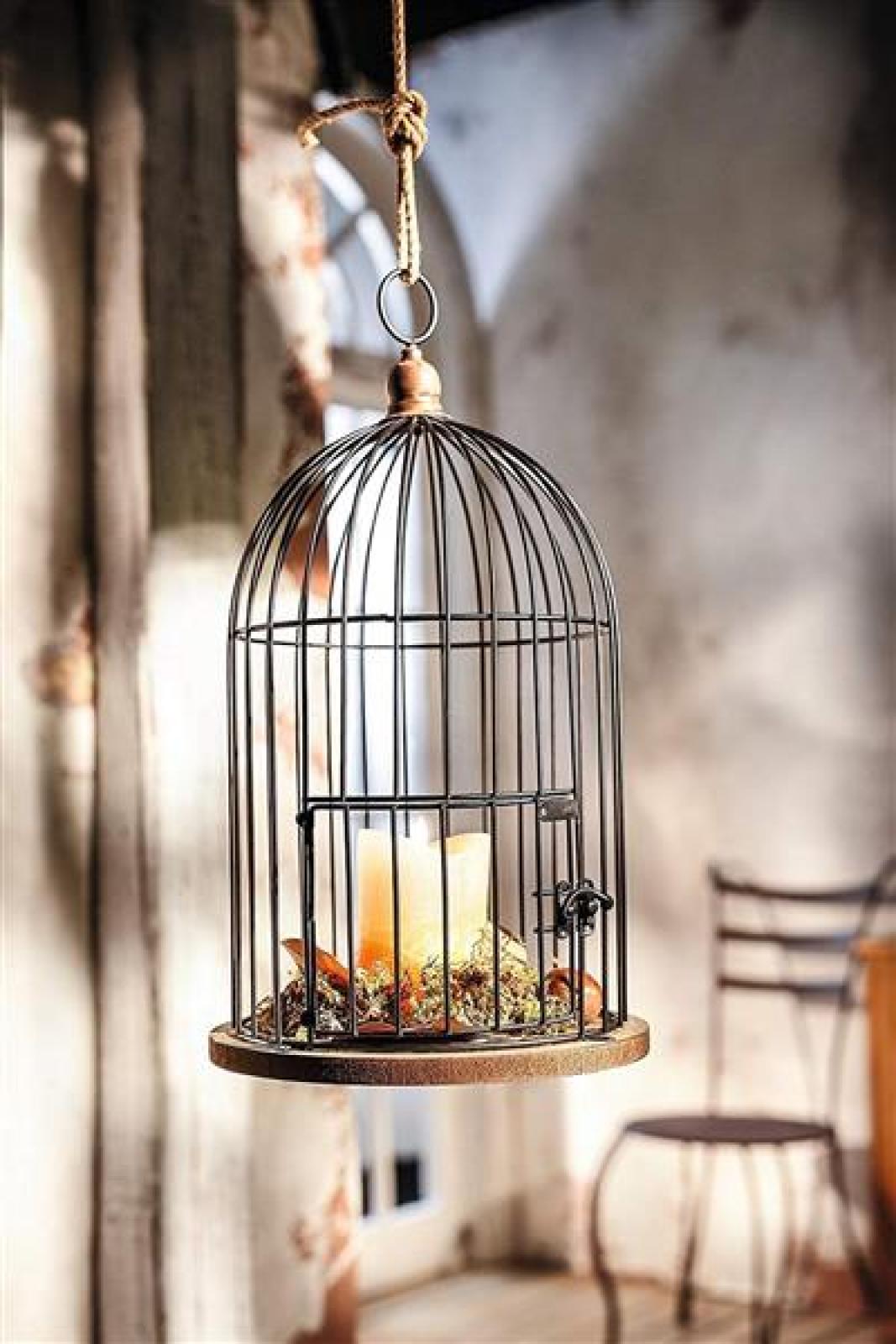 Dekokäfig "Gabbietta" aus Holz & Metall, braun, Vogelkäfig, Kerzenhalter