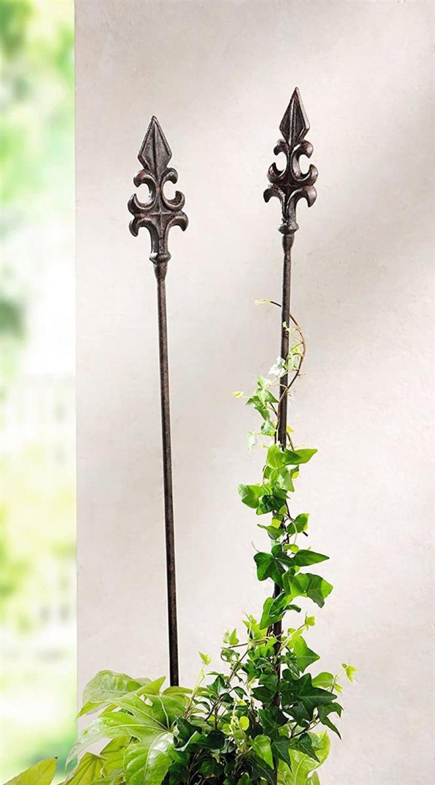 2x Gartenstecker "Französische Lilie" aus Metall, 110 cm hoch, Antik Optik, Blumenstecker, Pflanzenstütze, Outdoor Gartendeko für Draußen