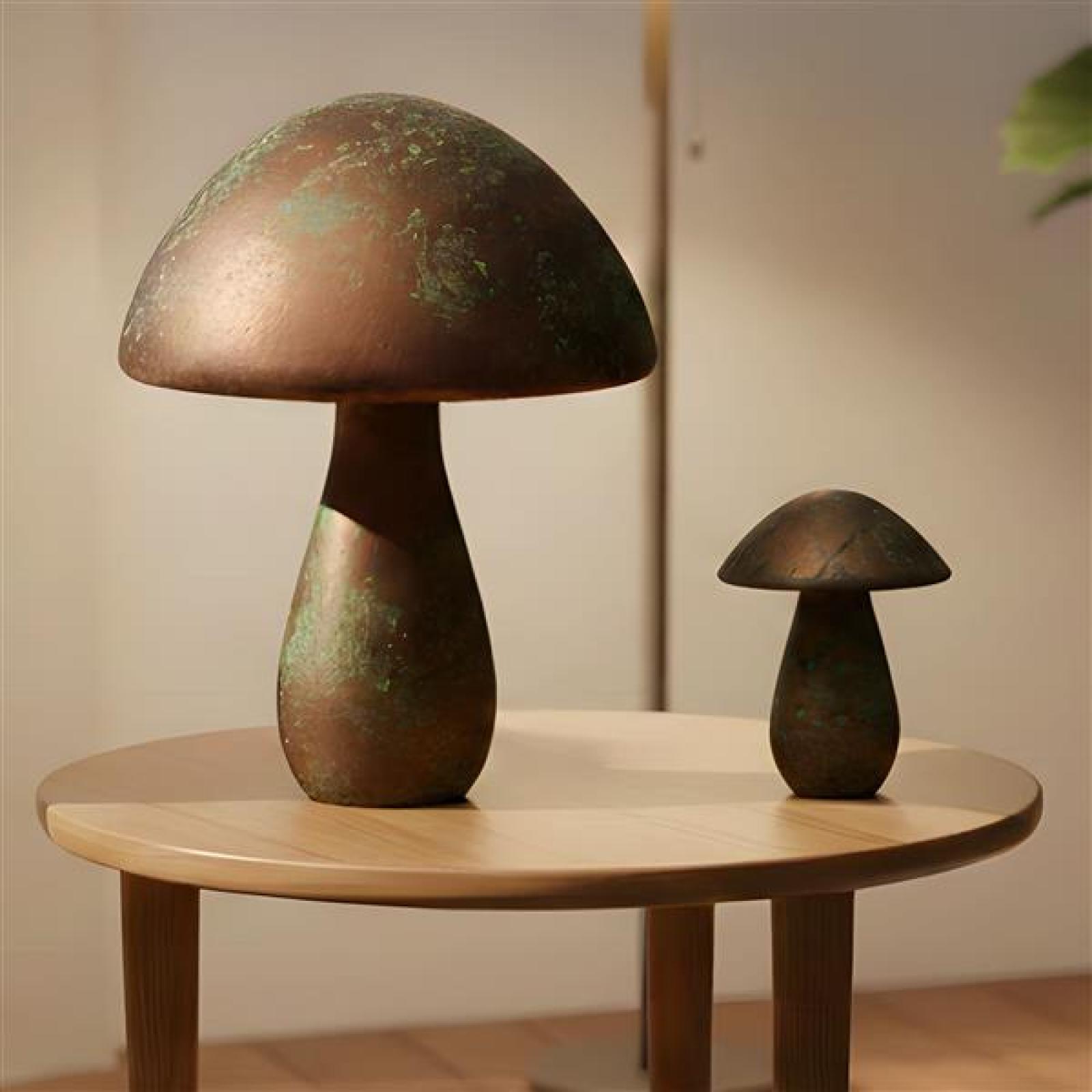 2x GILDE Design Pilz "Drop" bronze / grün, aus Keramik, Herbstdeko, Skulptur 40759 + 40761