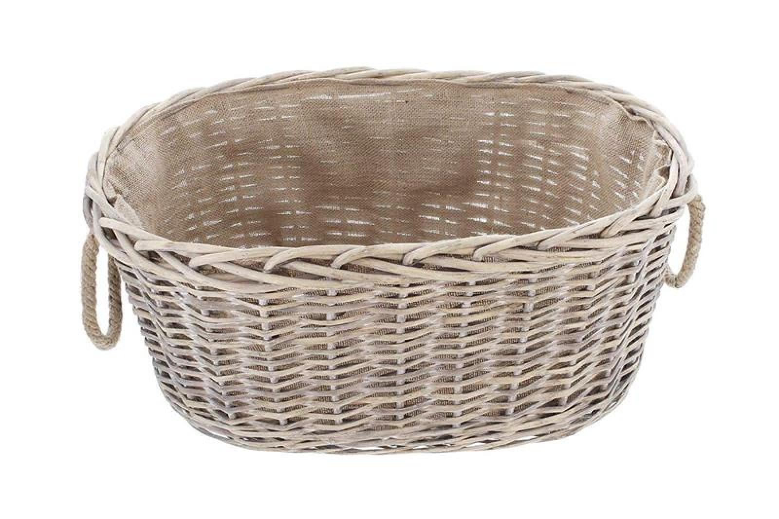 Brennholzkorb aus Weide im Shabby Look, Feuerholzkorb, Weidenkorb