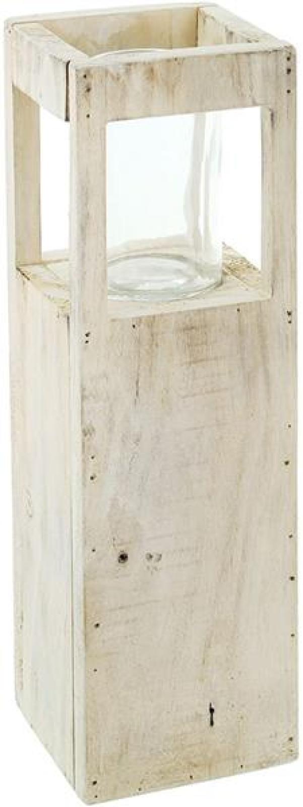 Windlichtsäule “Shabby-Charme” klein, 50 cm hoch, aus Holz & Glas, Dekosäule mit Kerzenglas, Bodenwindlicht, Holzsäule, Kerzensäule