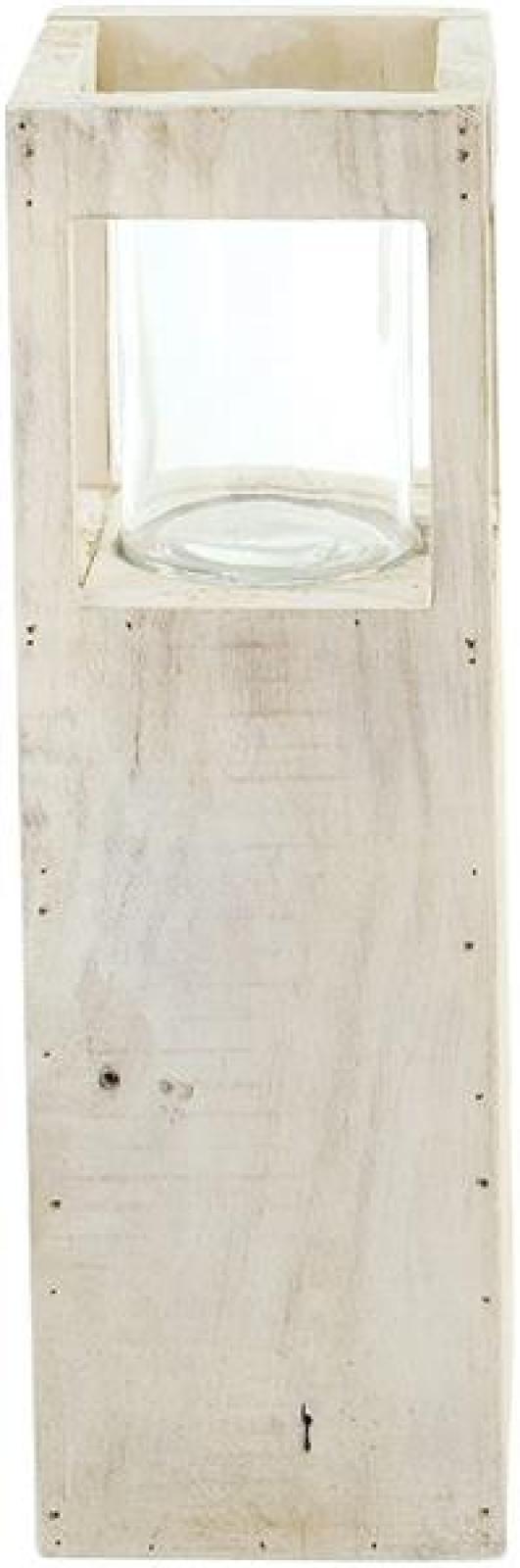 Windlichtsäule “Shabby-Charme” klein, 50 cm hoch, aus Holz & Glas, Dekosäule mit Kerzenglas, Bodenwindlicht, Holzsäule, Kerzensäule