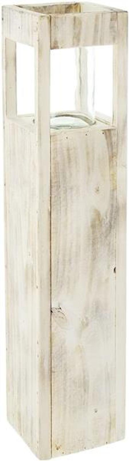 Windlichtsäule “Shabby-Charme” groß, 70 cm hoch, aus Holz & Glas, Dekosäule mit Kerzenglas, Bodenwindlicht, Holzsäule, Kerzensäule