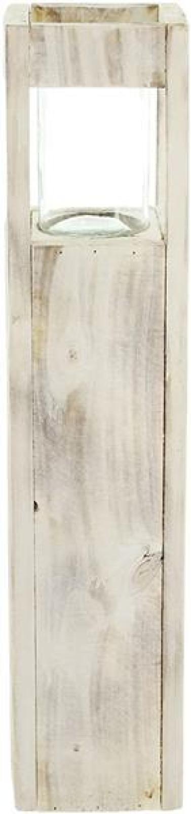 Windlichtsäule “Shabby-Charme” groß, 70 cm hoch, aus Holz & Glas, Dekosäule mit Kerzenglas, Bodenwindlicht, Holzsäule, Kerzensäule