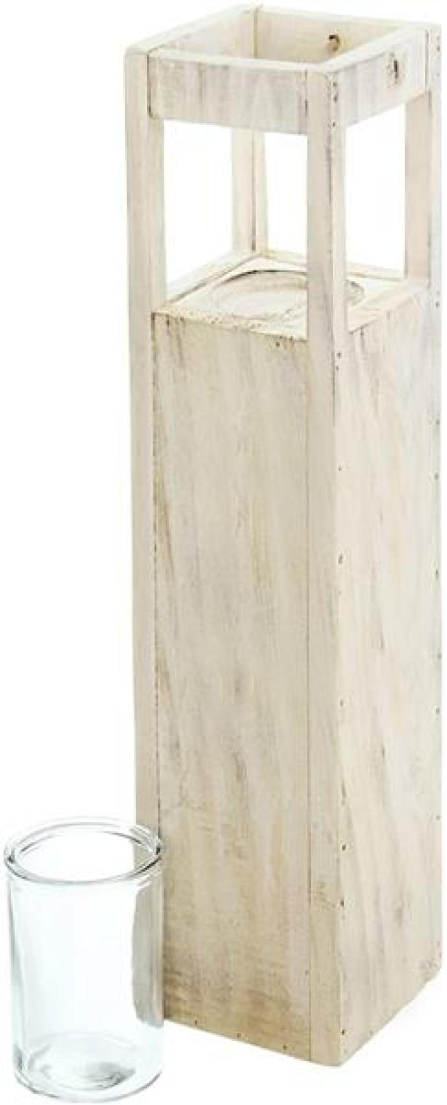 Windlichtsäule “Shabby-Charme” groß, 70 cm hoch, aus Holz & Glas, Dekosäule mit Kerzenglas, Bodenwindlicht, Holzsäule, Kerzensäule