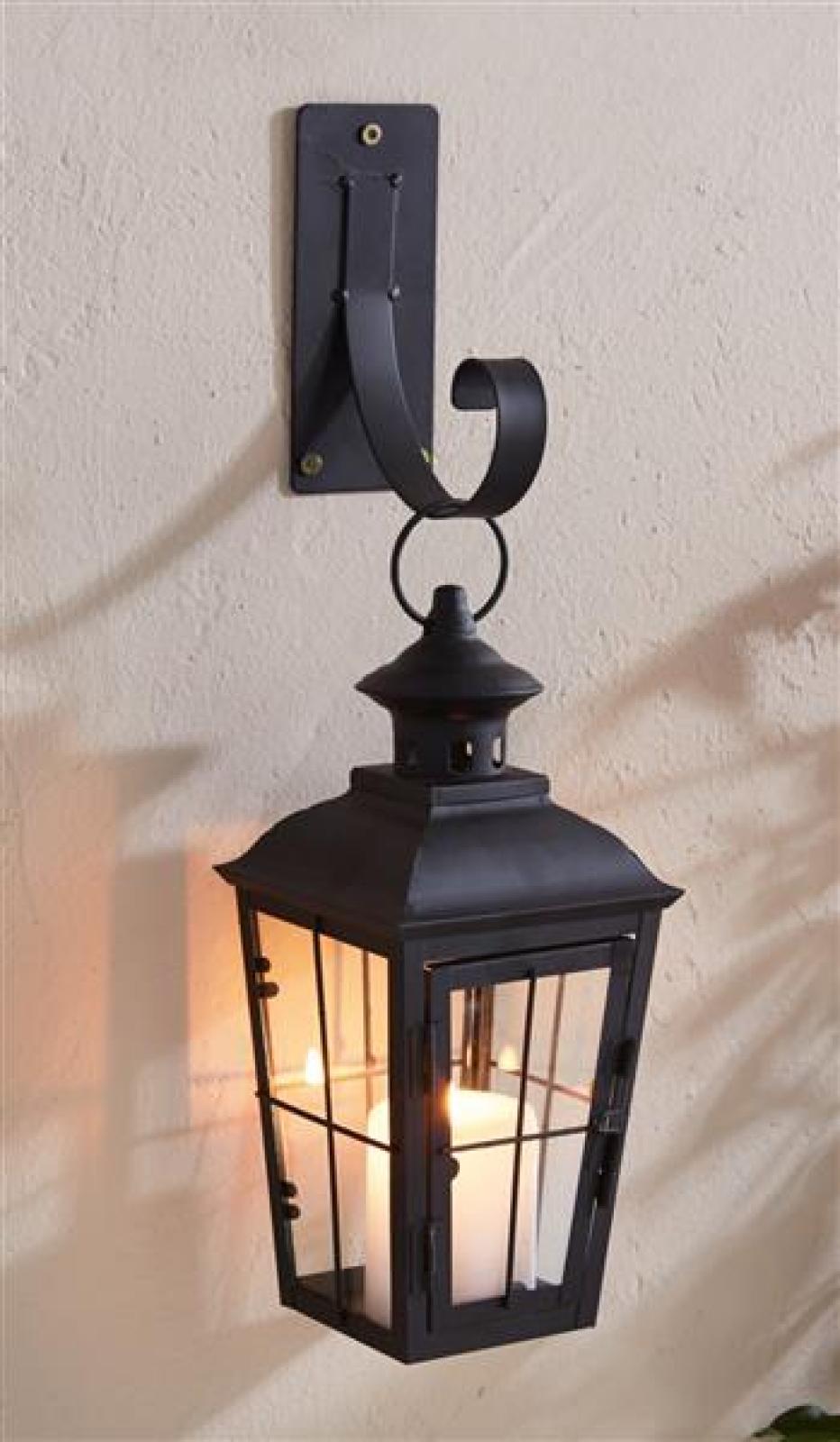 Wandlaterne "Chateau" aus Glas & Metall, schwarz, mit Wandhaken, Wandkerzenhalter, nostalgische Gartenlaterne, Garten Wanddeko, Wand Kerzenhalterung