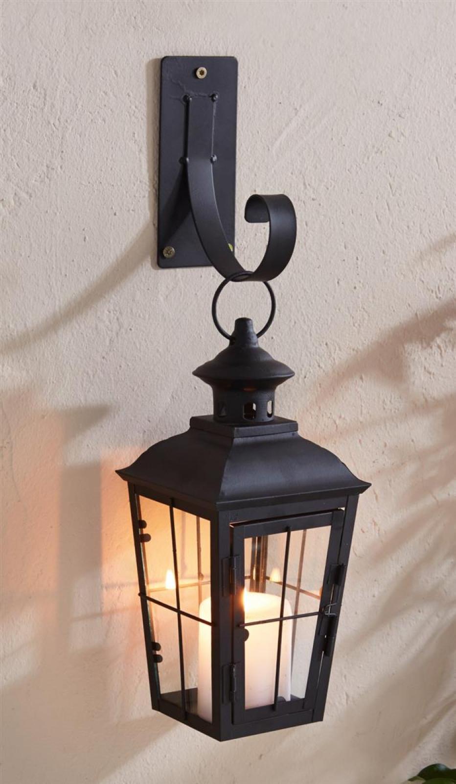 Wandlaterne "Chateau" aus Glas & Metall, schwarz, mit Wandhaken, Wandkerzenhalter, nostalgische Gartenlaterne, Garten Wanddeko, Wand Kerzenhalterung