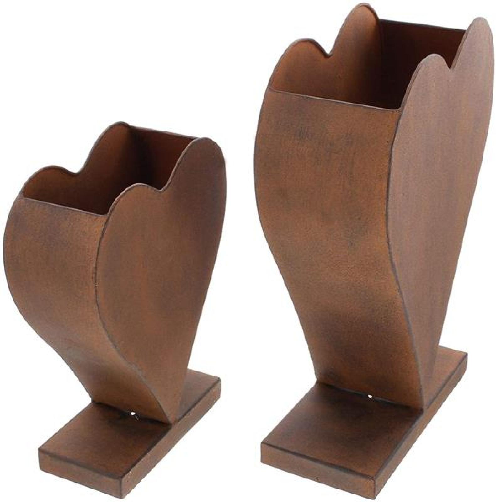 2x Pflanzer "Rostherz" aus Metall in Rost Optik, stehend im Herz Form, Blumentopf, Pflanztopf, Pflanzgefäß, Gartendeko für Draußen