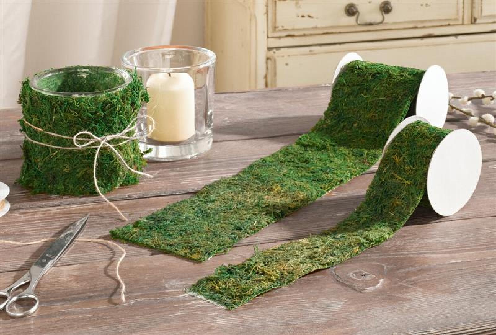 2er Set Deko Band “Moos” grün, je 120 cm lang, Naturmoos zur Geschenk Verpackung, Ruffen, Basteln