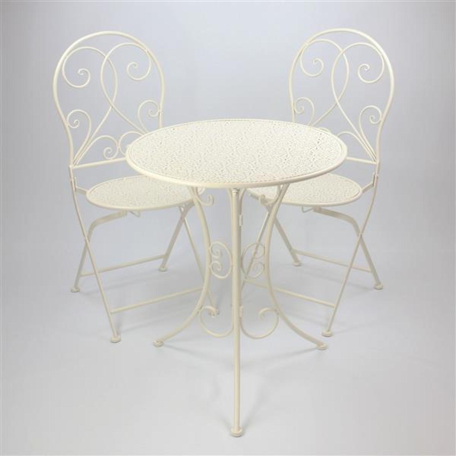 3 tlg. Bistroset “White Romance” aus Metall, weiß, Gartenmöbel Tisch + 2 Stühle