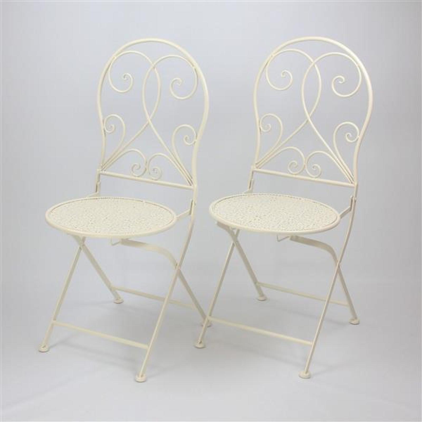 3 tlg. Bistroset “White Romance” aus Metall, weiß, Gartenmöbel Tisch + 2 Stühle