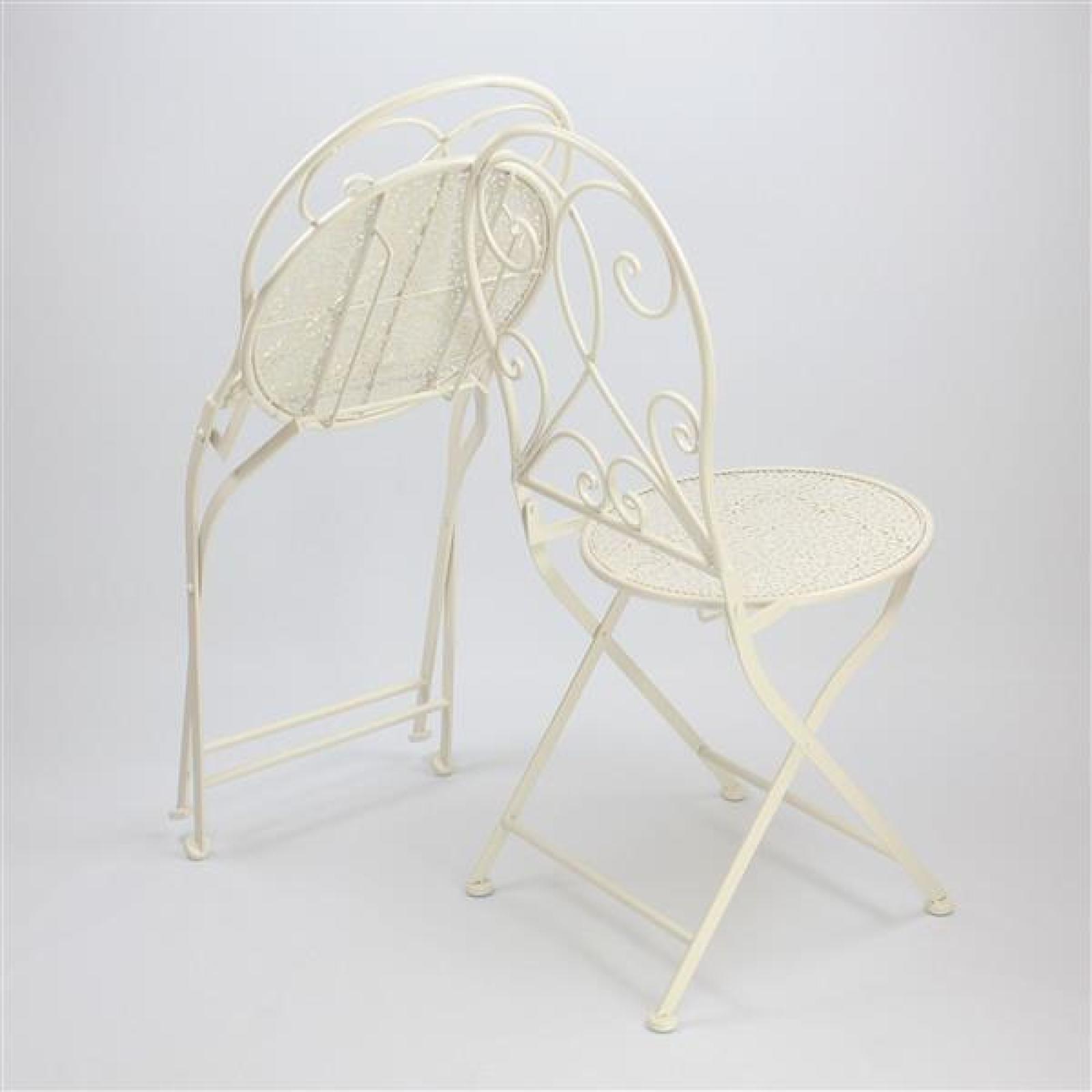 3 tlg. Bistroset “White Romance” aus Metall, weiß, Gartenmöbel Tisch + 2 Stühle
