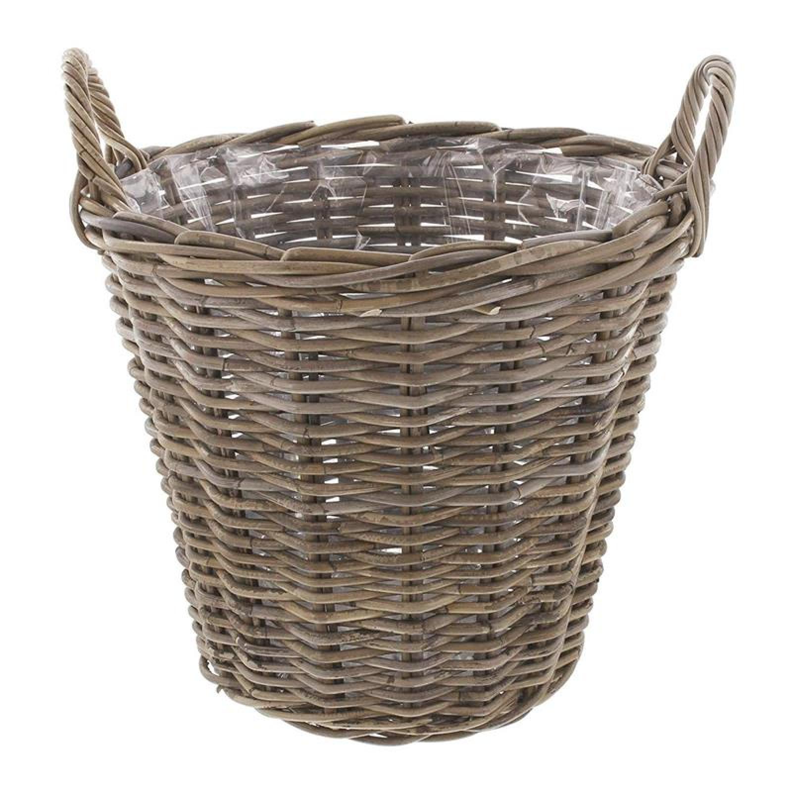 Rattan Pflanzkorb "Rustikal" rund Ø 45x40 cm groß, grau, Outdoor Blumentopf, Pflanzkübel, Pflanztopf für Draußen, Blumenkübel