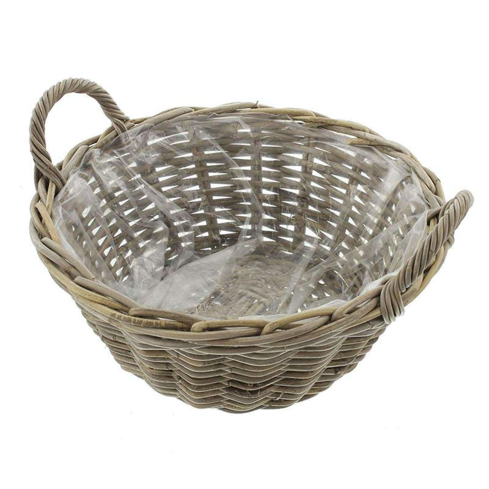Pflanzschale "Koboo Grey" Ø 43x18 cm groß, aus Rattan, rund, grau, Pflanzkorb, Blumentopf,  Pflanztopf für Draußen, Blumenkübel