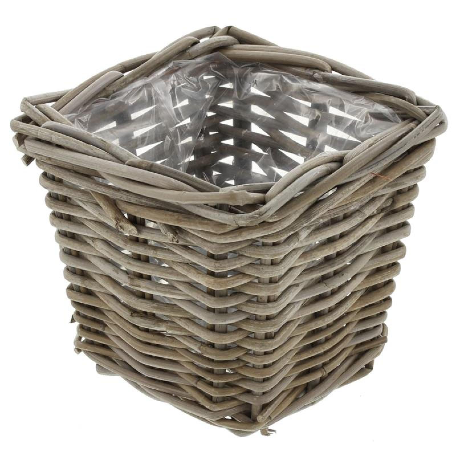 Pflanzkorb "Koboo Grey" aus Rattan, quadratisch, grau, klein, Blumentopf, Pflanzkübel, Pflanztopf für Draußen, Blumenkübel