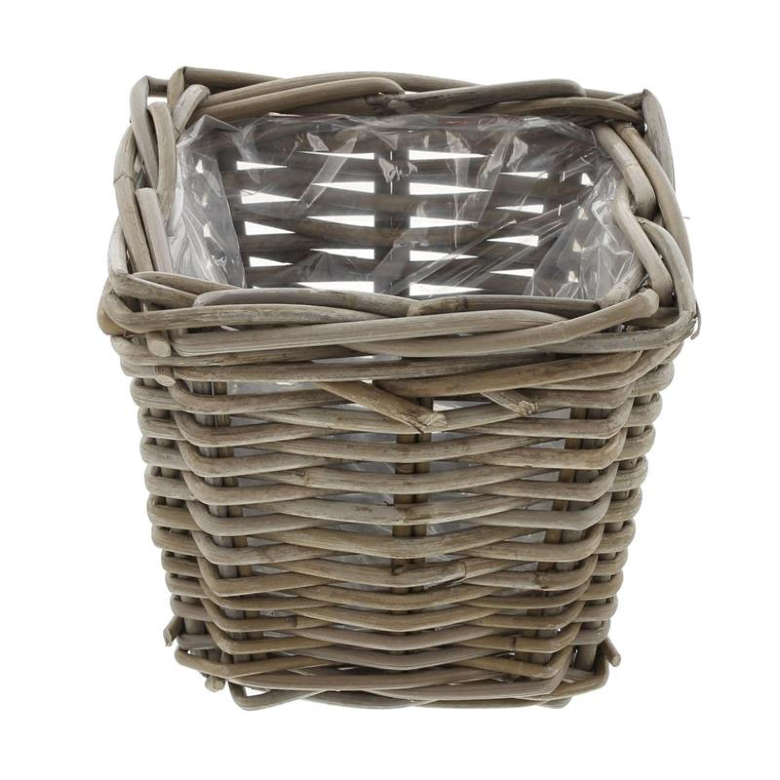 Pflanzkorb "Koboo Grey" aus Rattan, quadratisch, grau, klein, Blumentopf, Pflanzkübel, Pflanztopf für Draußen, Blumenkübel