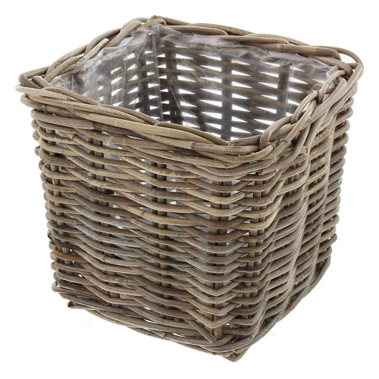 Pflanzkorb "Koboo Grey" aus Rattan, quadratisch, grau, groß, Blumentopf, Pflanzkübel, Pflanztopf für Draußen, Blumenkübel